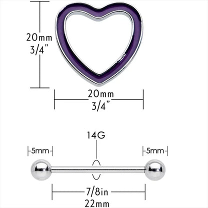 14G 5/8" Glow-in-the-Dark Purple Heart Valentine Nipple Shield Set