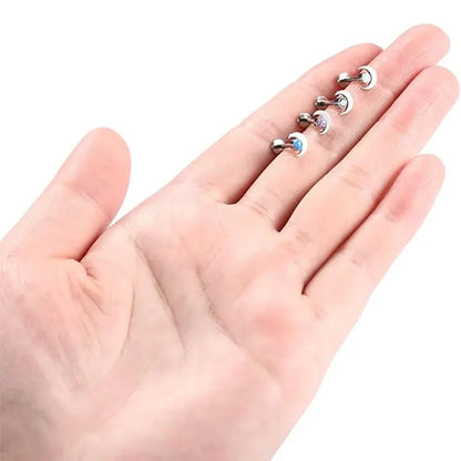 16G Titanium Silver with Blue Opal Lip Studs