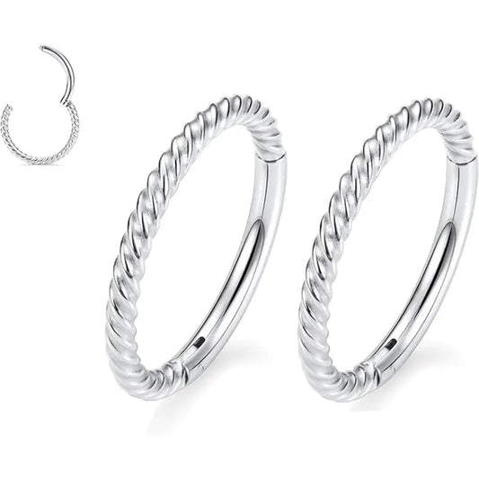 16G Silver Medical Steel Twisted Spiral Cartilage Earrings Septum Rings