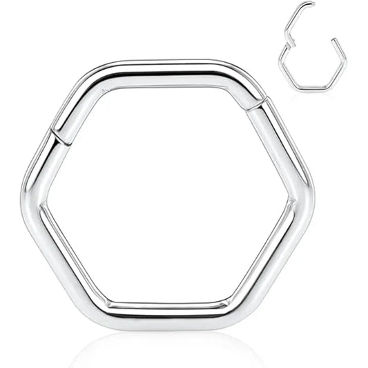 Daith Earrings 16G Septum Clicker Helix Earring Conch Piercing Jewelry Septum Piercing Silver Earring for Daith Piercing 10mm 316L Surgical Steel Ear Lobe Earring Seamless Hoop Hexagon Linking Rings