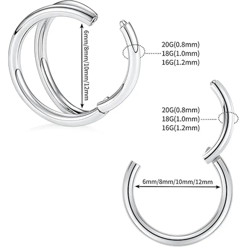 Septum Jewelry Surgical Steel Nose Rings 20 Gauge Hoop Earrings Silver Nose Hoop Double Hoop 20g Cartilage Earring Septum Ring Septum Clicker Lip Rings 9mm Rook Helix Earring Nose Piercing Jewelry