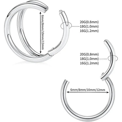 Septum Jewelry Surgical Steel Nose Rings 20 Gauge Hoop Earrings Silver Nose Hoop Double Hoop 20g Cartilage Earring Septum Ring Septum Clicker Lip Rings 9mm Rook Helix Earring Nose Piercing Jewelry