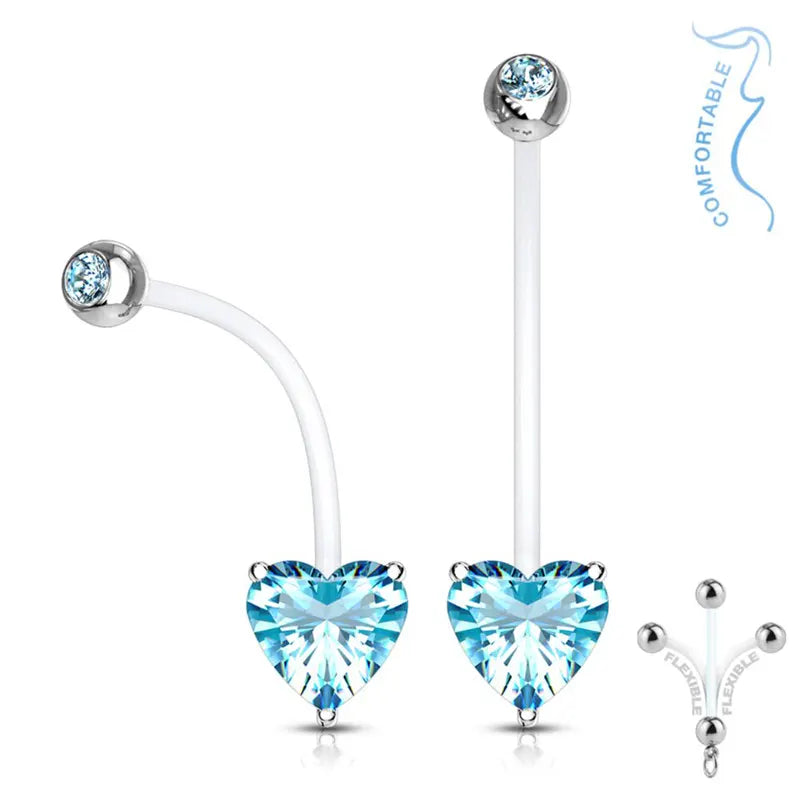 Bioflex Pregnancy Belly Bar with Heart Crystal Prong Set