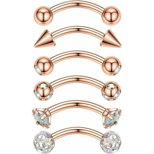 GAGABODY 6pcs Stainless Steel 5/16" Rook Daith Earrings Belly Lip Ring Eyebrow Studs Cartilage Tragus Cubic Zirconia Barbell Body Piercing 8mm Rose Gold