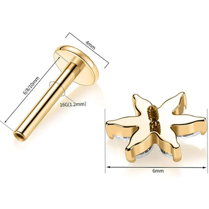 G23 Gold Nose Stud Six Zircon Flower 1.2*6