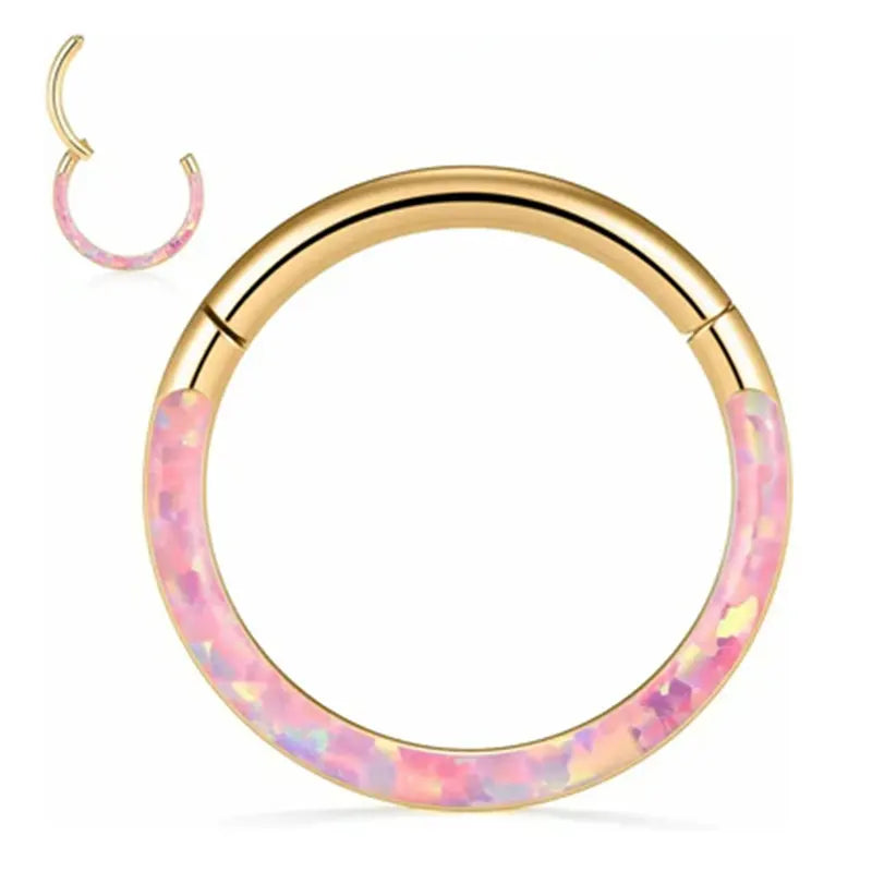 AROWRO Septum Clicker Nose Hoop Ring Daith Helix Rook Earring Daith jewellery Cartilage Conch Hoop Earrings Daith Piercing Jewelry 316L Surgical Steel 16G 8mm Pink Opal Gold