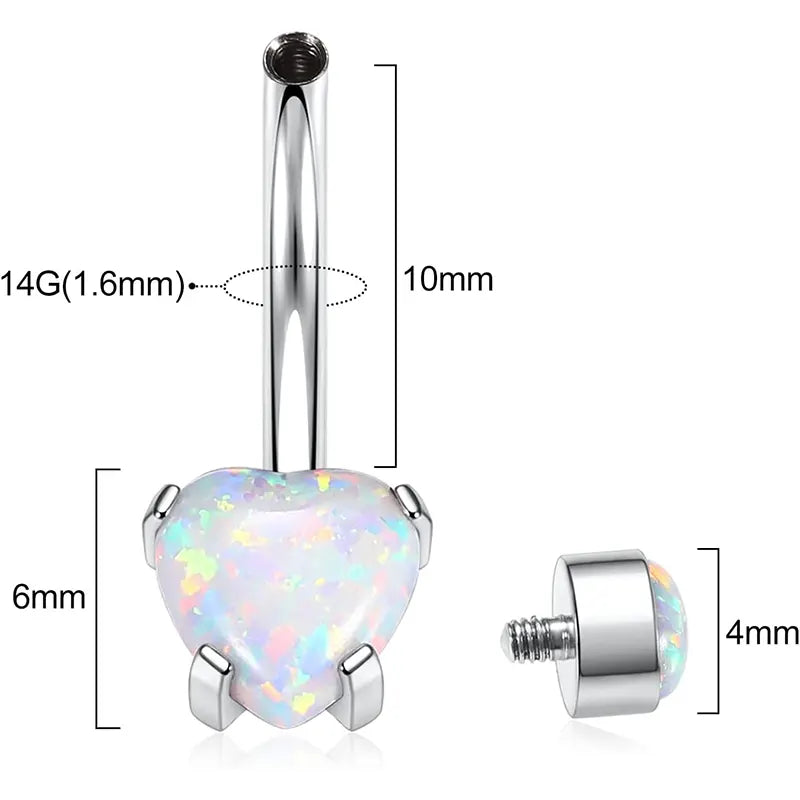 14G G23 3/8 Titanium 10mm Heart Opal Belly Button Ring