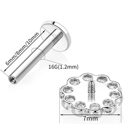 16G G23 Titanium Flower CZ Inlaid Internal Thread Lip Ring