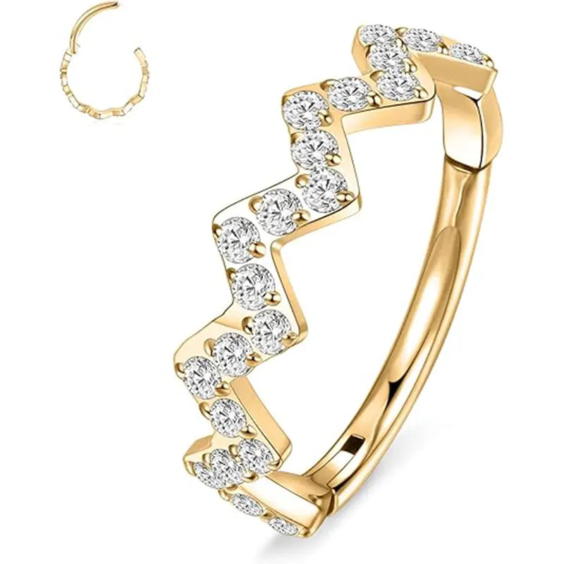 16G Zigzag Band CZ Medical Steel Hoop Earrings Nose Ring