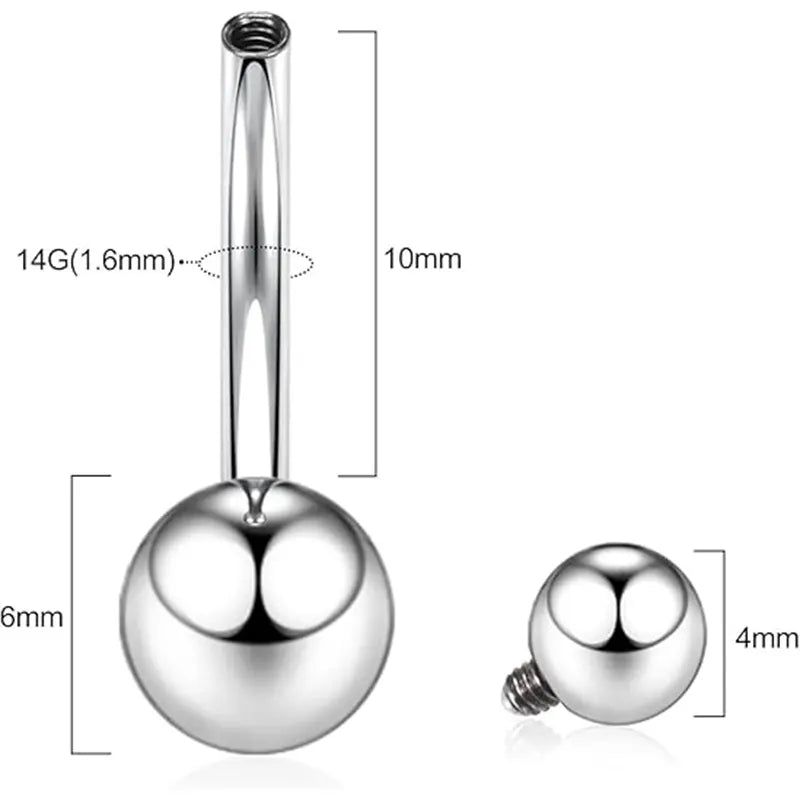 14G G23 3/8 Titanium Internal Thread Silver Belly Button Ring