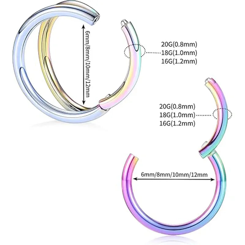 Nose Rings 16 Gauge Nose Ring Hoop Earrings 12mm Septum Ring Double Hoop Nose Hoop 16g Cartilage Earring Rainbow Septum Clicker Lip Rings 12mm Helix Rook Earrings Septum Jewelry Surgical Steel