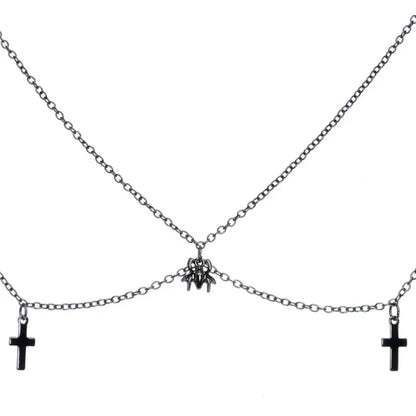 14G 9/16" Black Gem Spider Cross Nipple Chain