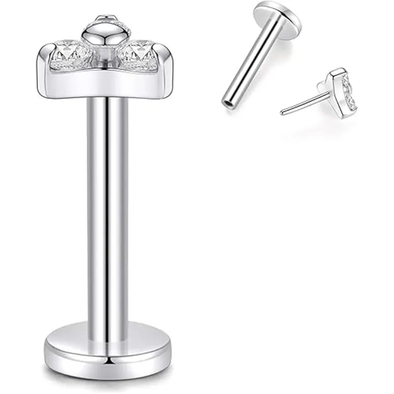 Titanium Press-Fit Threadless Push-In CZ Lip Studs