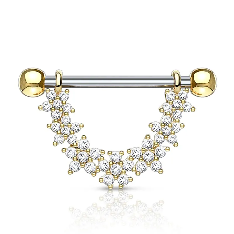 Crystal-Embellished Floral Cap Nipple Ring