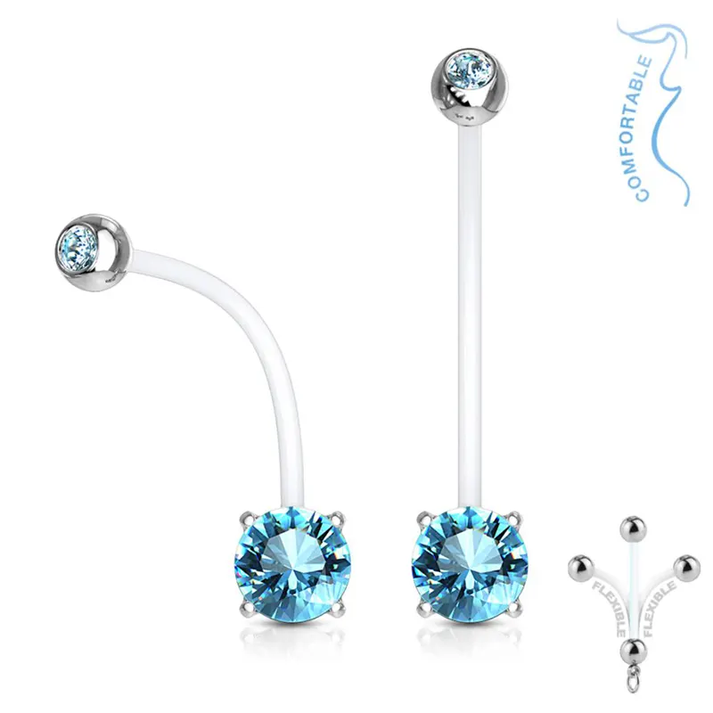 Double Jeweled Prong-Set Belly Bars for Pregnancy