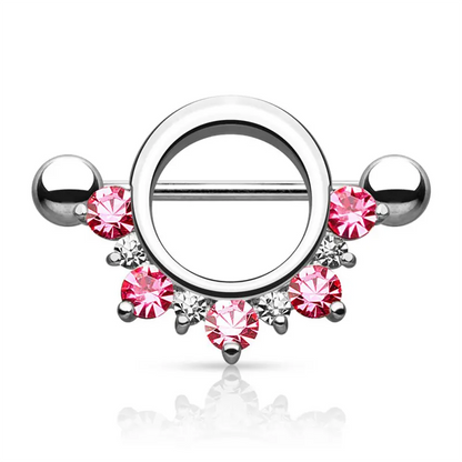 Crowned Cap Nipple Ring with Crystal Gems