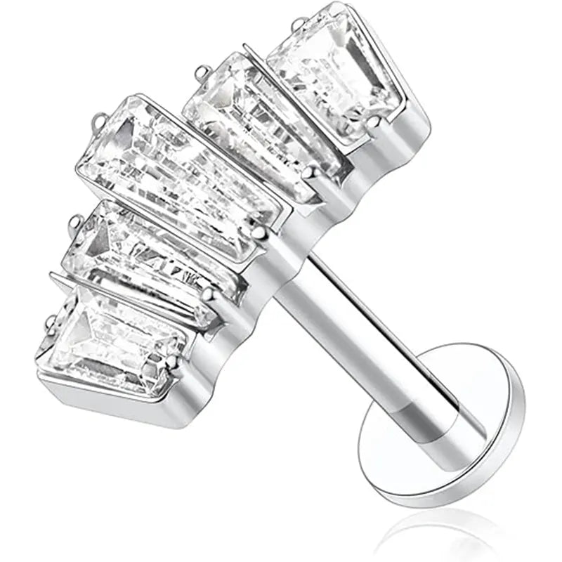 16G Titanium Silver Clear CZ Internal Thread Lip Stud