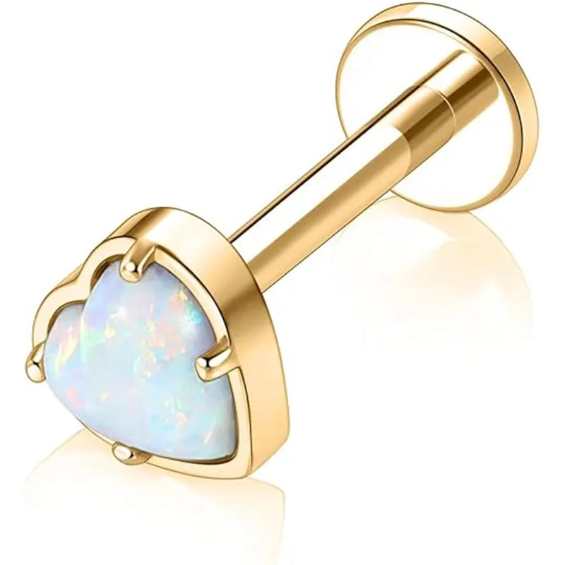 G23 Gold Heart Opal Nose Stud 1.2*6