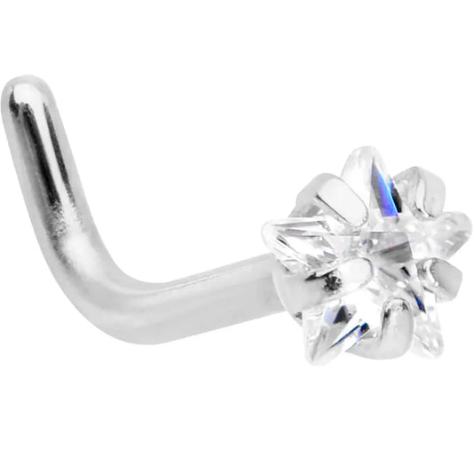 18G 1/4 Clear Star CZ Gem Stainless Steel L-Shaped Nose Stud