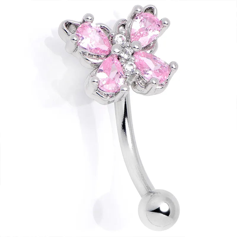 16G 5/16 Pink Gem Elegance Butterfly Curved Eyebrow Ring