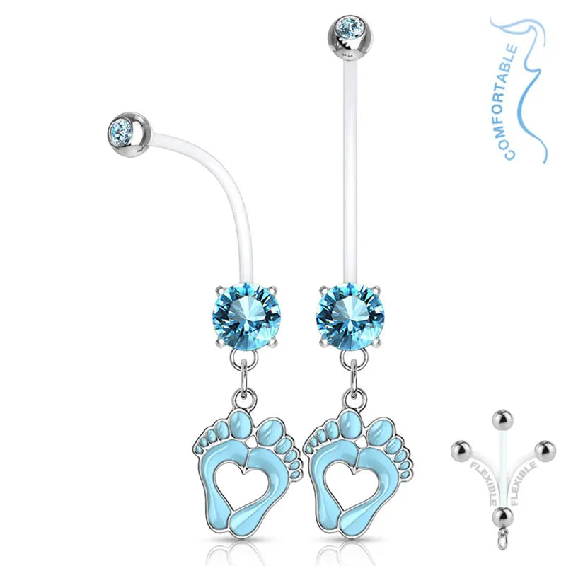 Belly Bar with Crystal and Dangling Baby Feet