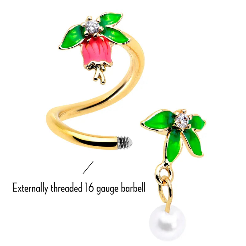 Floral Charm Gold Tone Spiral Belly Ring