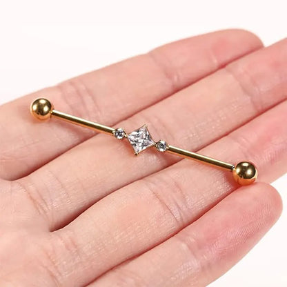 14G 38mm Gold Formula CZ Surgical Steel Cartilage Piercing