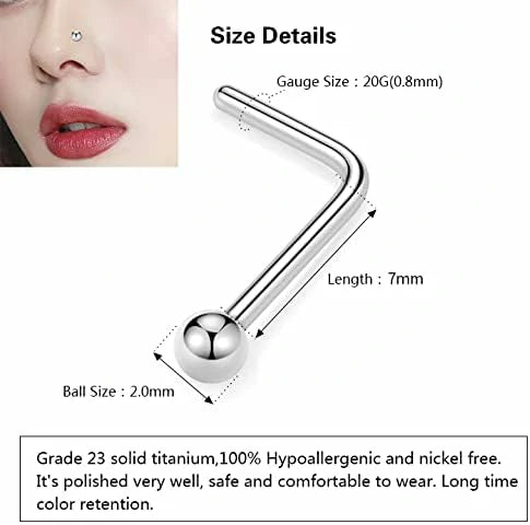 Hoop Nose Rings Nose Hoop 10mm 20G Nose Ring 8mm Grade 23 Titanium Press Fit L-Shaped Nose Studs Ring 7mm Bone Piercing Jewelry Opal Nose Rings Set 8pcs 2.0mm CZ Paved Piercing Jewelry for Nostril