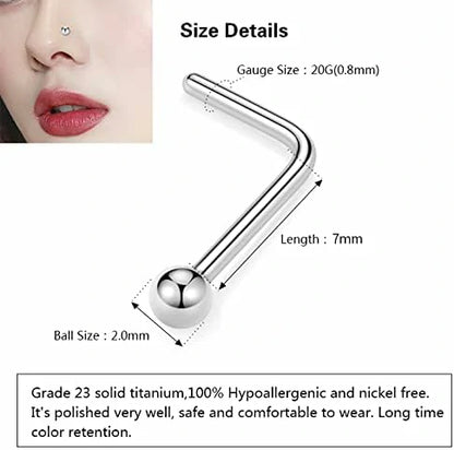 Hoop Nose Rings Nose Hoop 10mm 20G Nose Ring 8mm Grade 23 Titanium Press Fit L-Shaped Nose Studs Ring 7mm Bone Piercing Jewelry Opal Nose Rings Set 8pcs 2.0mm CZ Paved Piercing Jewelry for Nostril