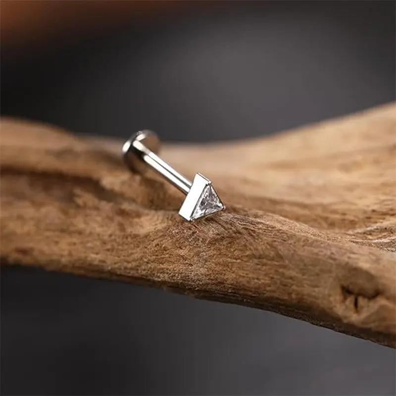 16G G23 Titanium Silver Triangle CZ Internal Thread Lip Ring