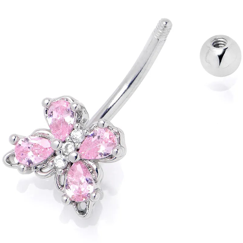 16G 5/16 Pink Gem Elegance Butterfly Curved Eyebrow Ring