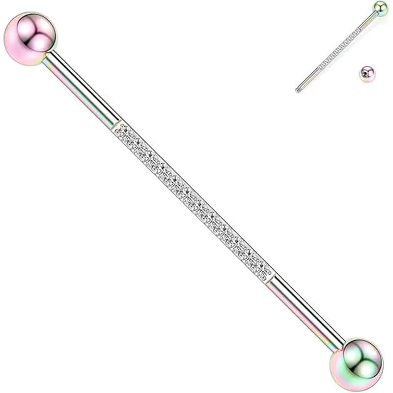 14G Surgical Steel 1/2" Rainbow Band CZ Cartilage Piercing