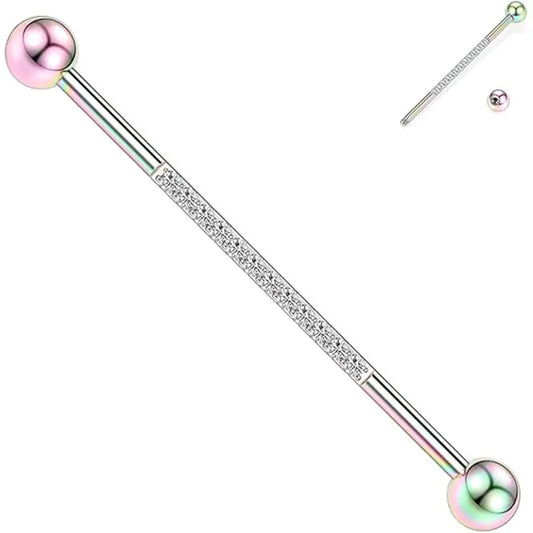 14G Surgical Steel 1/2" Rainbow Band CZ Cartilage Piercing