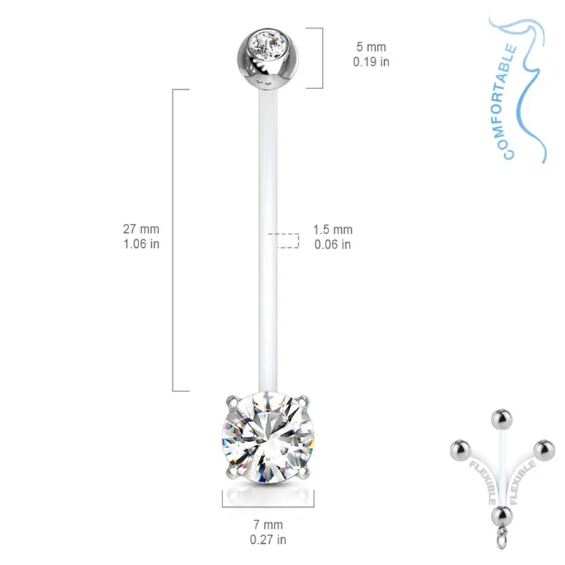 Double Jeweled Prong-Set Belly Bars for Pregnancy