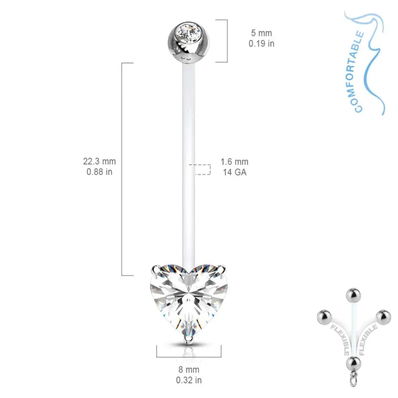 Bioflex Pregnancy Belly Bar with Heart Crystal Prong Set