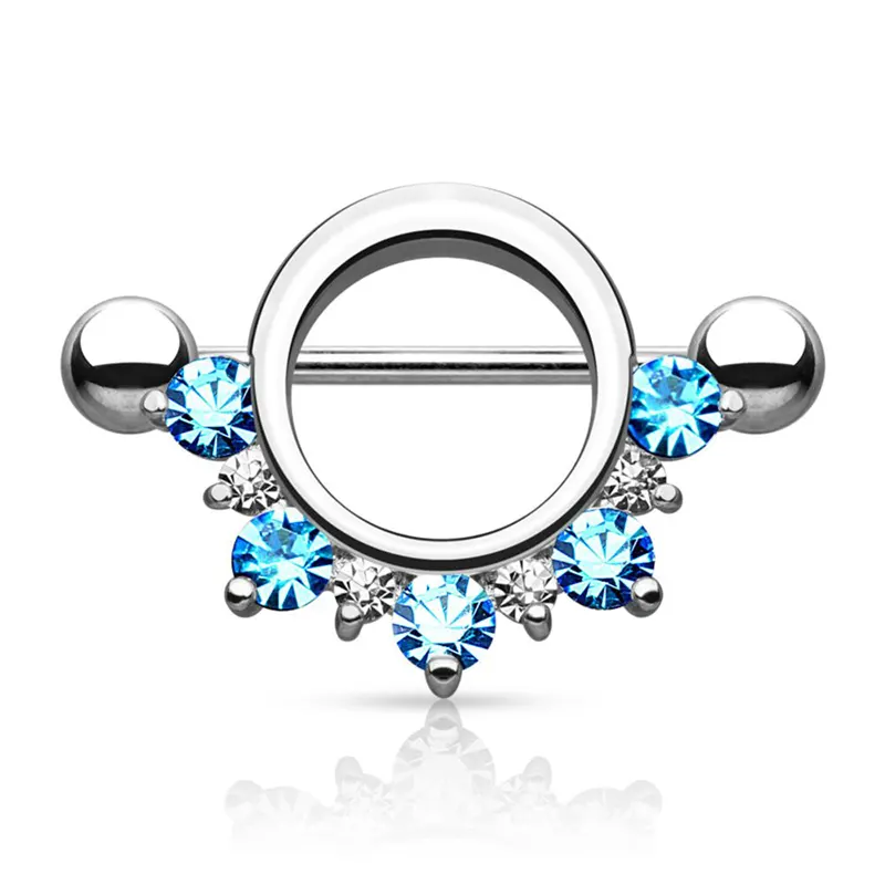 Crowned Cap Nipple Ring with Crystal Gems