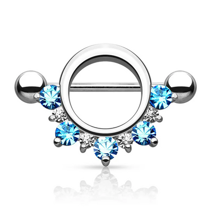 Crowned Cap Nipple Ring with Crystal Gems