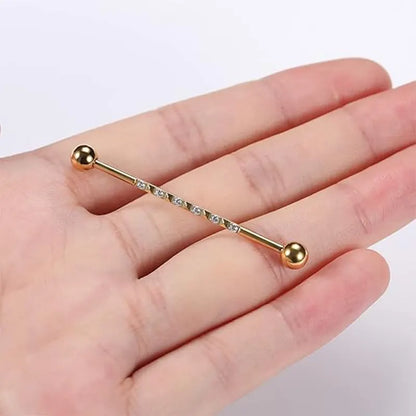 14G 1/2" Gold Surgical Steel Band Pyramid and CZ Industrial Barbell