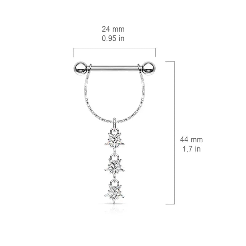 Trio of Dangling Stars Steel Nipple Bar