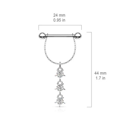 Trio of Dangling Stars Steel Nipple Bar