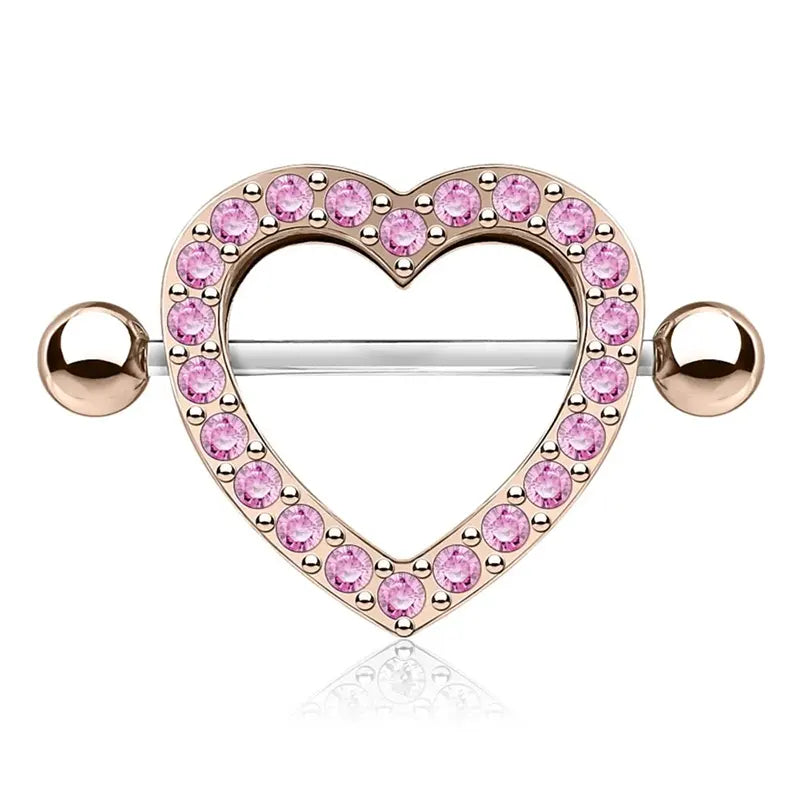 Nipple Piercing with Heart and Pink Coloured Diamond