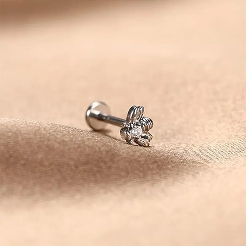 16G Titanium Bee Shape CZ Internal Thread Lip Studs