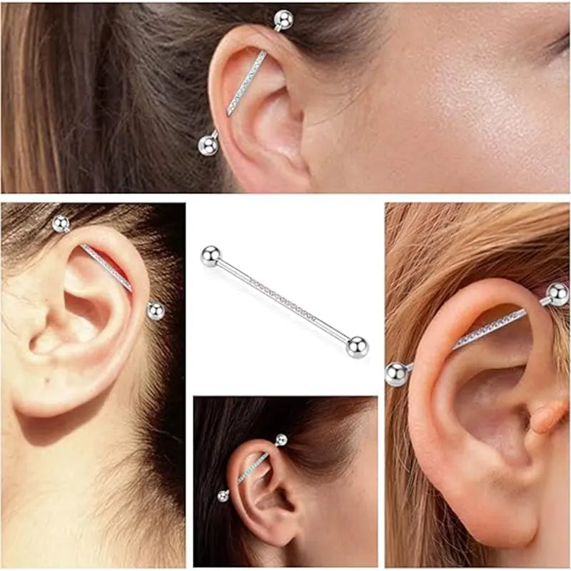 14G 1/2" Silver Surgical Steel with Pink CZ Industrial Barbell