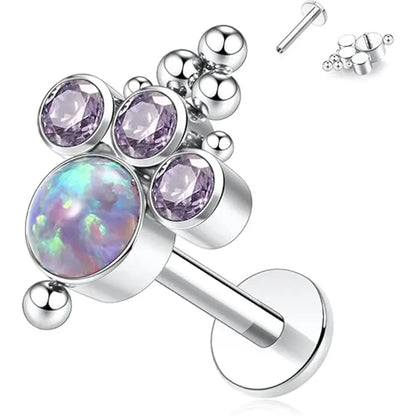 16G Titanium Silver with Opal CZ Lip Studs