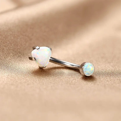 14G G23 3/8 Titanium 10mm Heart Opal Belly Button Ring