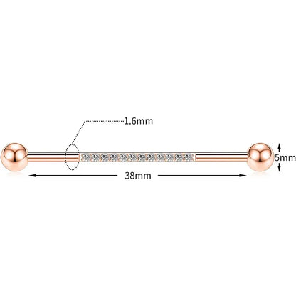 14G Surgical Steel with CZ Cartilage 1/2" Rose Gold Industrial Barbell