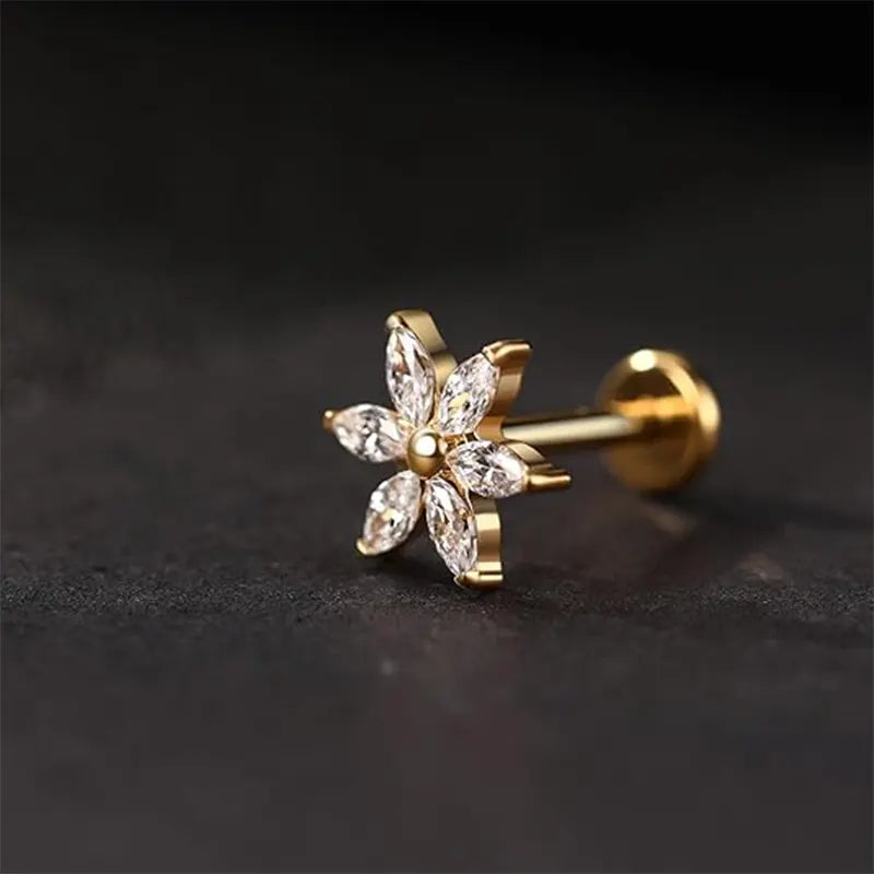 G23 Gold Nose Stud Six Zircon Flower 1.2*6