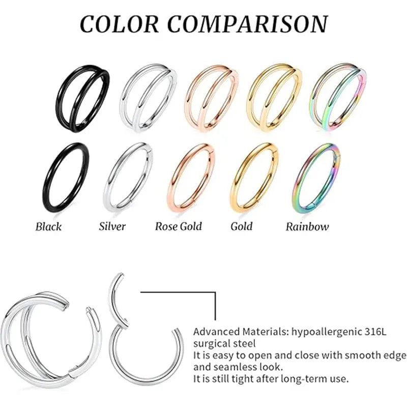 Septum Jewelry Surgical Steel Nose Rings 20 Gauge Hoop Earrings Silver Nose Hoop Double Hoop 20g Cartilage Earring Septum Ring Septum Clicker Lip Rings 9mm Rook Helix Earring Nose Piercing Jewelry