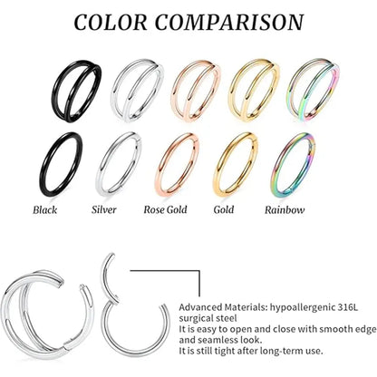 Septum Jewelry Surgical Steel Nose Rings 20 Gauge Hoop Earrings Silver Nose Hoop Double Hoop 20g Cartilage Earring Septum Ring Septum Clicker Lip Rings 9mm Rook Helix Earring Nose Piercing Jewelry