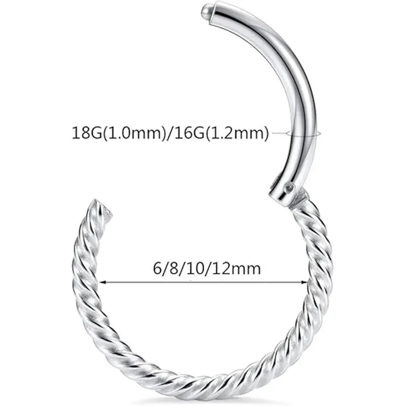 16G Silver Medical Steel Twisted Spiral Cartilage Earrings Septum Rings